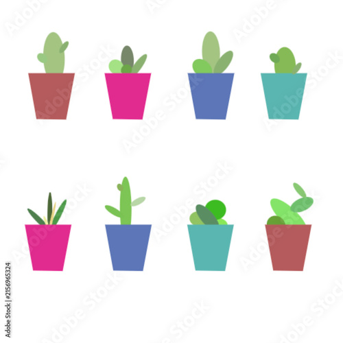 Isolated minimalist house plants and colorful potted cactus vector sticker pack