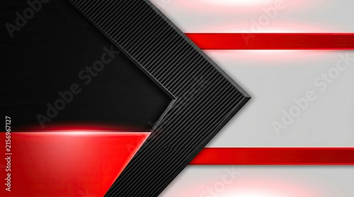 Abstract geometric background with black carbon fiber texture and red light accents