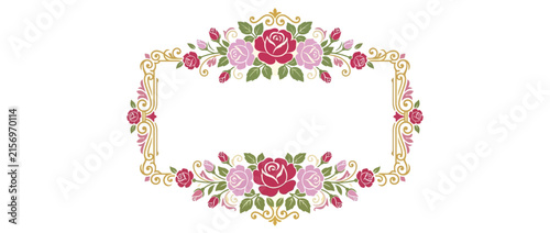 Elegant Floral Frame with Roses and Swirls on Transparent Background