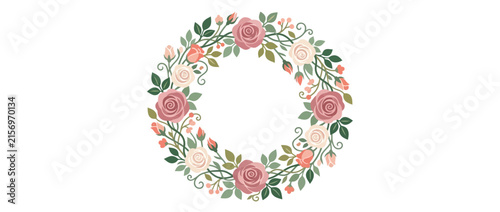 Floral Wreath with Roses, Leaves, and Twigs on Transparent Background