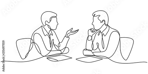 Continuous One Line Drawing of Two Coworkers Resolving Workplace Disagreement Through Discussion