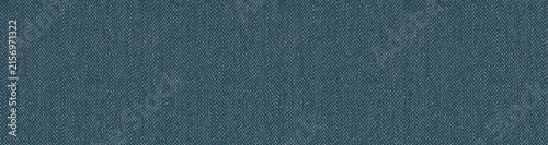 Panoramic dark teal blue fabric texture with fine woven tweed pattern surface