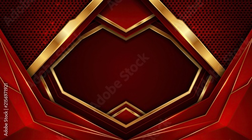 Luxury Red and Gold Abstract Background with Geometric Metallic Frames for Premium Design