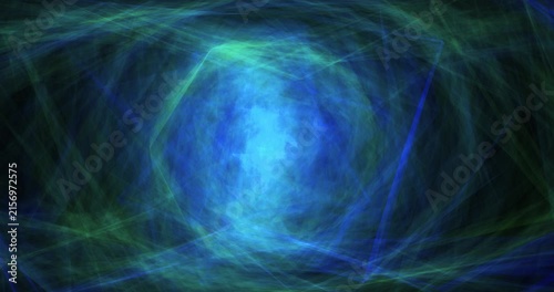 Futuristic sci-fi portal and fractal web tunnel with a bright cyan core