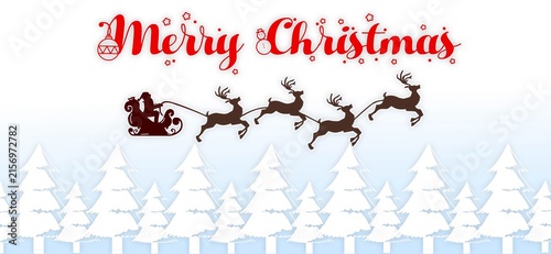 Merry Christmas with Santa Claus Sleigh and Snow Trees