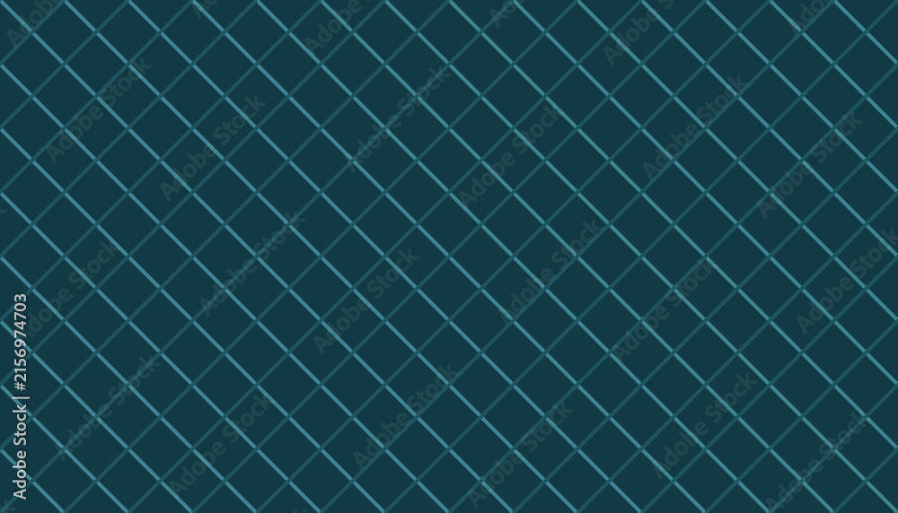 Fototapeta premium Teal diagonal grid pattern with intersecting lines on a dark blue background, for textures