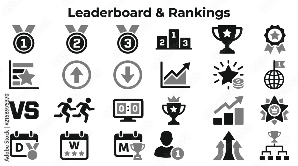 Fototapeta premium Set of leaderboard and competition ranking icons for sports statistics and digital performance tracking