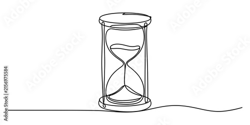 Simple one continuous line drawing of a vintage hourglass symbol showing time passing