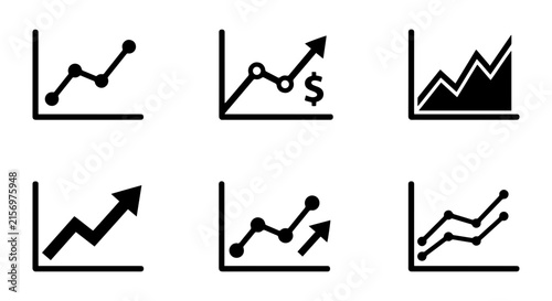Modern Line Graph Icons, Business Growth Charts, Financial Trend Vectors, Data Analysis Symbols