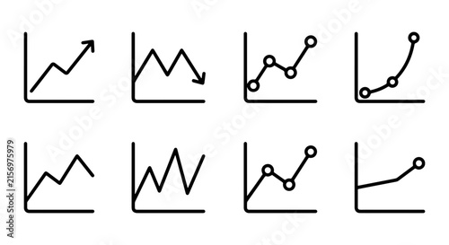 Business Growth Charts, Financial Data Analysis Icons, Stock Market Trends, Upward and Downward Graphs
