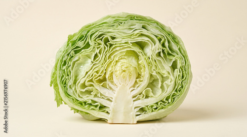 Fresh Iceberg Lettuce Cross Section Sliced Half on Neutral Background