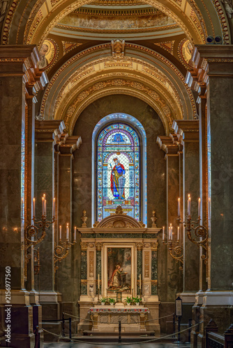Картината върху платно Altar of Saint Emeric with a stained glass king and a devotional painting inside