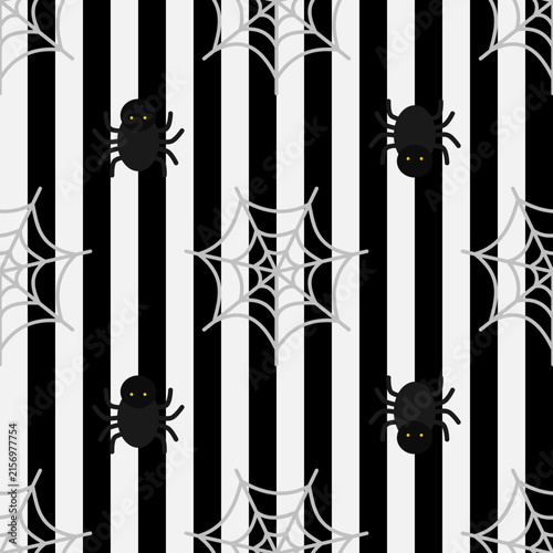 Black and White Striped Spider and Web seamless pattern Background, suitable for textile design,packaging design