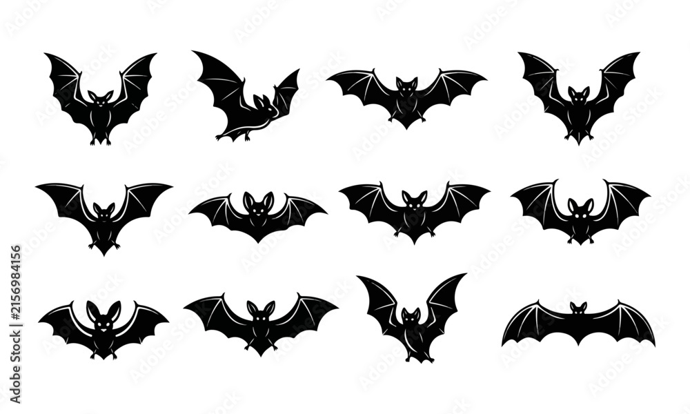 Fototapeta premium Flying Bat Silhouette Collection on White Background