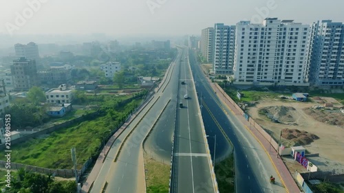 Winter Morning Aerial View Of Foggy Dhaka Highway Landscape