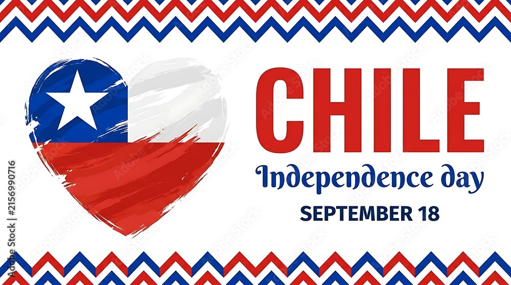 Fototapeta premium Chile independence day celebration greeting card with a heart shaped flag, isolated on white background