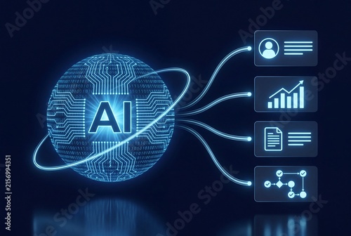 Artificial Intelligence AI Network Processing Business Data and Analytics Technology Concept
