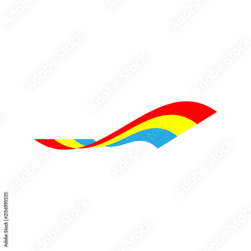 Abstract waving ribbon with red yellow and light blue stripes