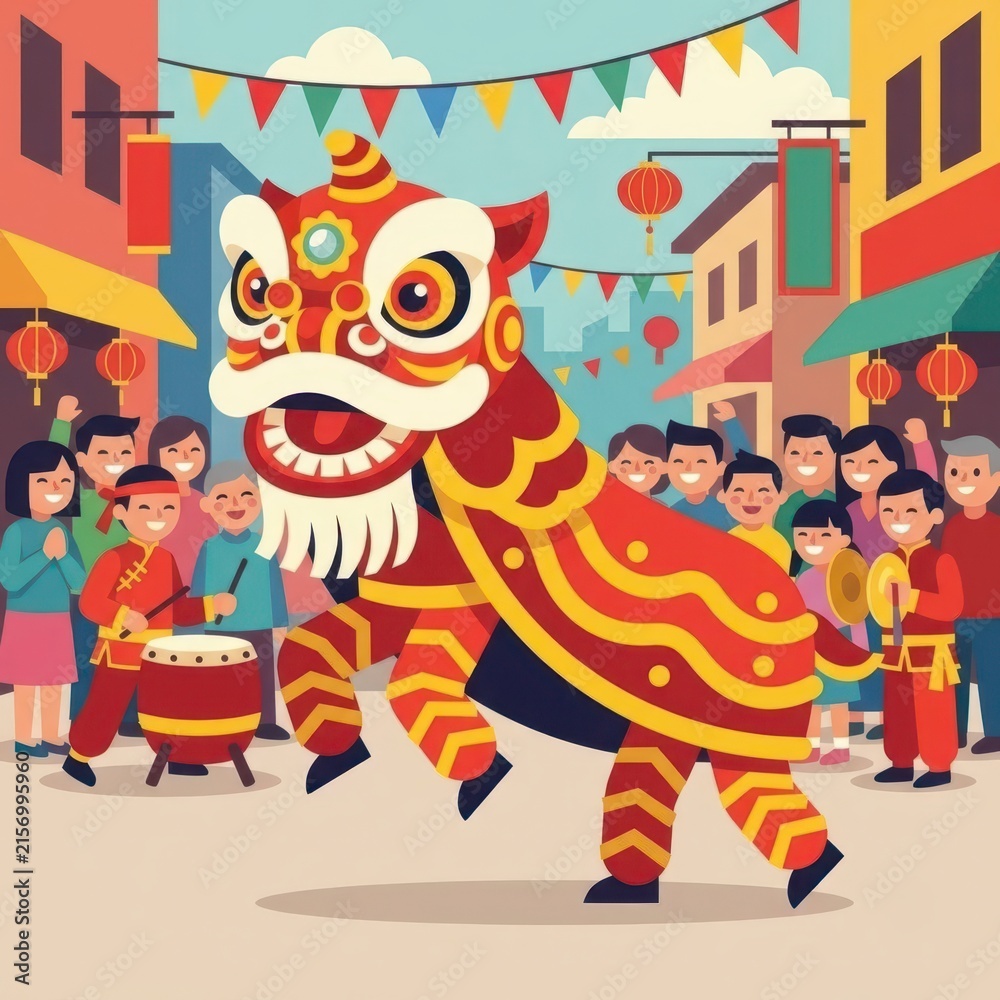 Fototapeta premium Chinese New Year lion dance celebration