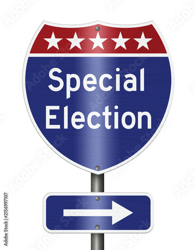 Special Election text on an American interstate road sign isolated on white for voting