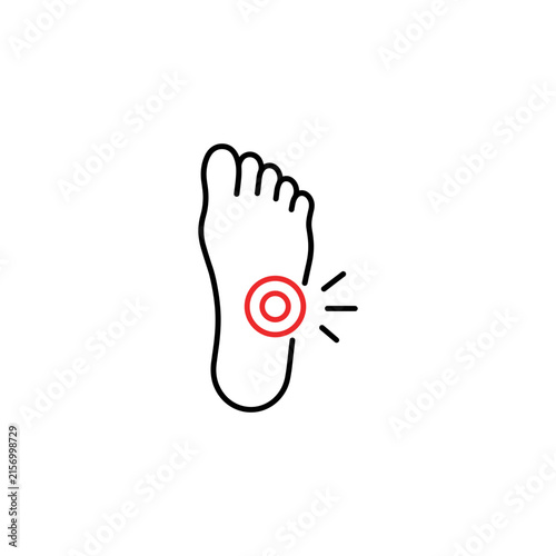 Linear icon showing pain or injury in the foot sole with podiatry treatment physical clinical orthopedic