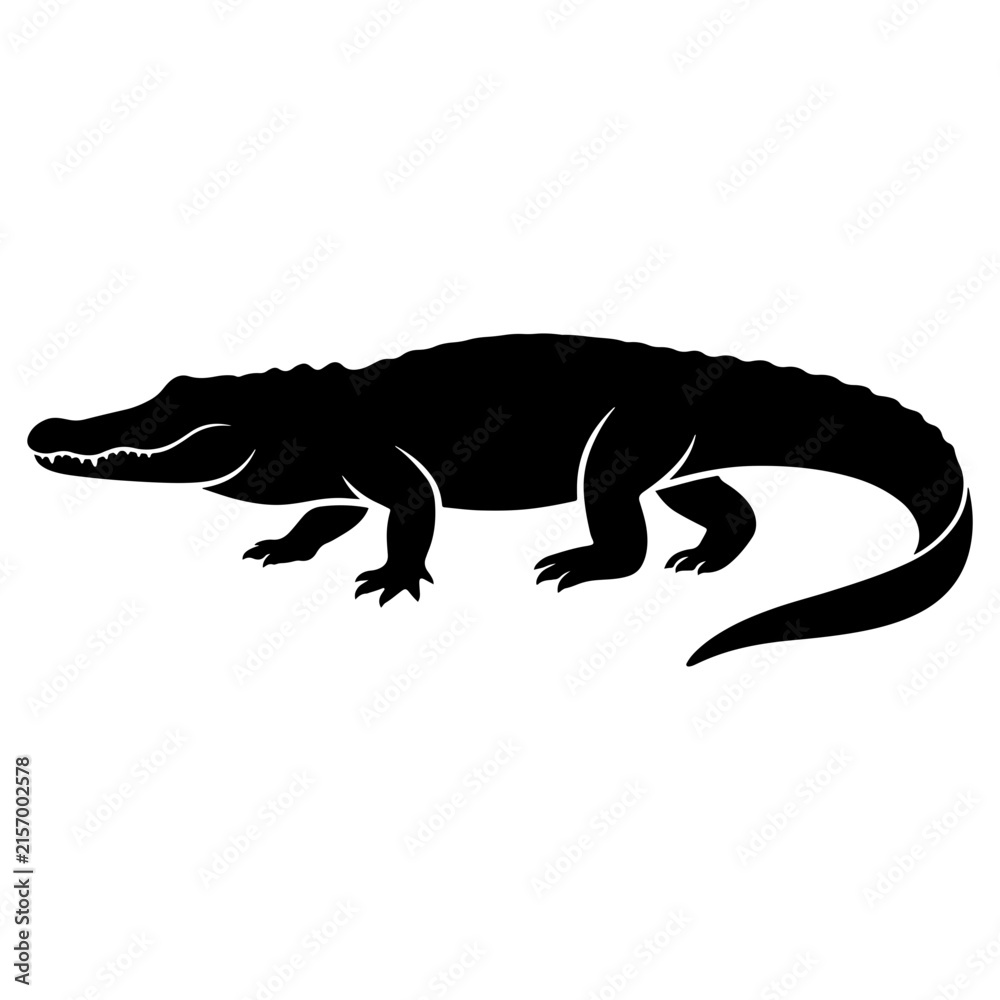 Fototapeta premium Black silhouette of crocodile on white background for design and branding projects