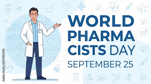 Doctor celebrating world pharma cists day illustration