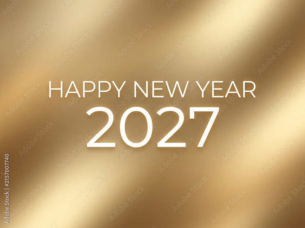 Obraz premium Happy new year 2027 gold elegant text on abstract metallic wave background
