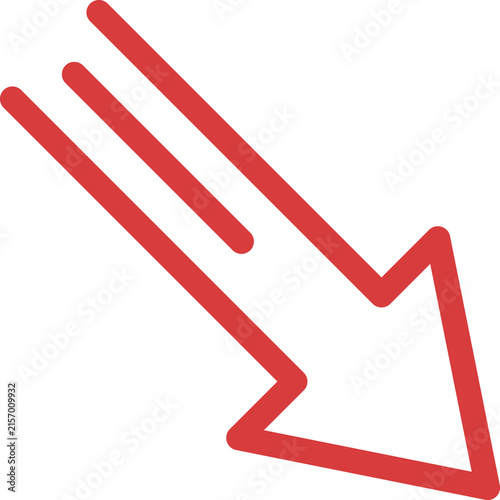 Red Downward Arrow Outline Icon with Motion Lines