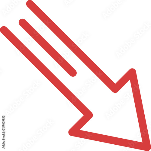 Red Downward Arrow Outline Icon with Motion Lines