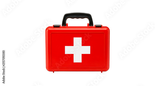 Plakat Red plastic first aid kit isolated on transparent background