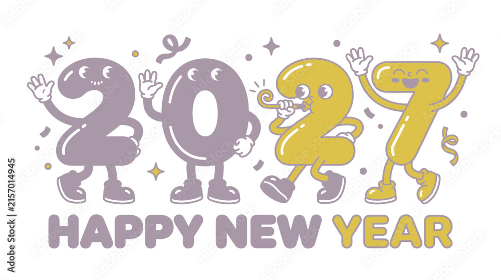 Fototapeta premium Cartoon character style numbers 2027 celebrating happy new year.