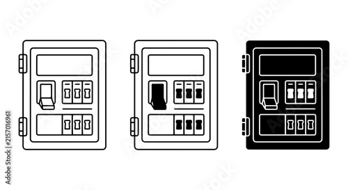 Electrical Fuse Box Vector Set, Circuit Breaker Panel Icons, Power Distribution Board Illustrations