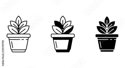 Potted Plant Icons, Simple Vector Graphics for Home Decor and Gardening Concepts