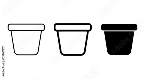 Three Simple Flower Pot Icons, Black and White Outline Vector Graphics, Garden Container Symbols