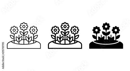 Flower Bed Icons, Garden Plant Graphics, Floral Element Set, Spring Bloom Vector Art