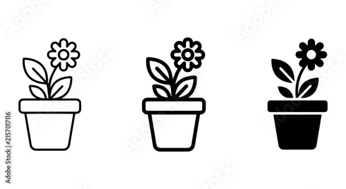 Potted Flower Icons, Vector Plant Graphics, Simple Floral Illustrations, Black and White Design Elements