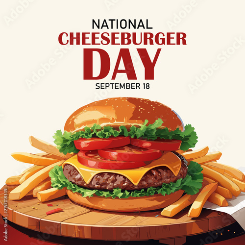 National cheeseburger day illustration with tasty burger on blue background september 18 fast food junk food