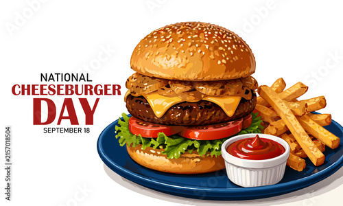 National cheeseburger day illustration with tasty burger on blue background september 18 fast food junk food