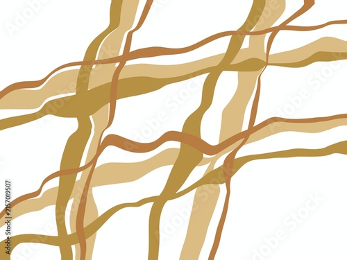 Photography Modern abstract illustration featuring flowing organic wavy lines and overlapping ribbon-like shapes in beige, brown, camel, and warm earth-tone colors on a clean white background