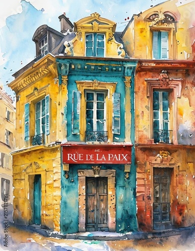 Vibrant Watercolor Painting of Paris Street Corner