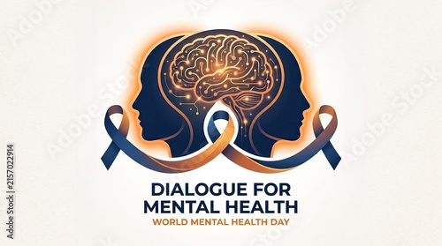World mental health day dialogue concept vector illustration with human profile brain network graphic design element