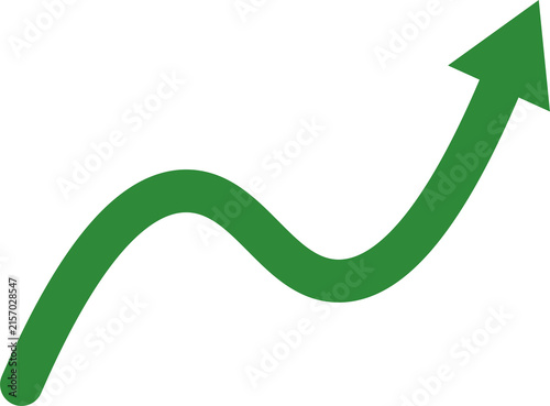 Green Curved Growth Arrow Showing Business Recovery and Upward Trend