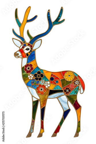 Vibrant Stained Glass Style Reindeer Graphic Element