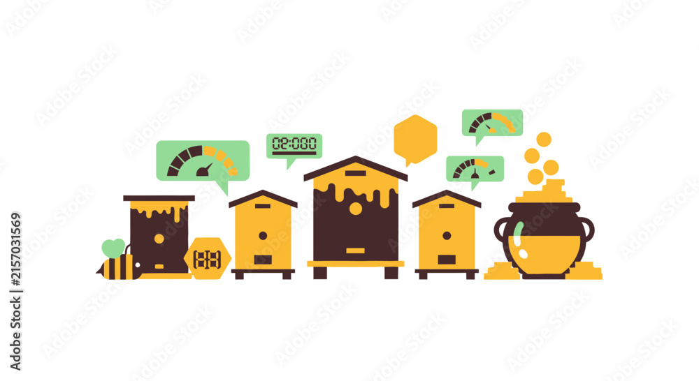 Naklejka premium Beekeeping Investment and Productivity Concept Flat Vector Illustration