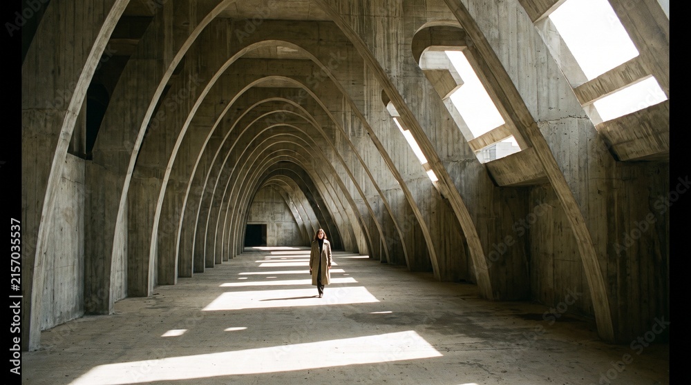 Fototapeta premium Walking Through the Curved Concrete Ribs