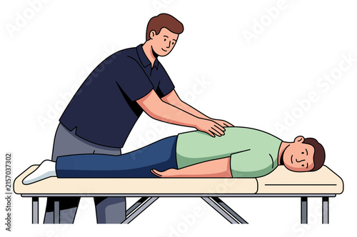 Professional Physiotherapy Treatment and Rehabilitation Illustration. Doctor Applying Massage Therapy on Patient. Medical Care, Health Recovery, Exercise Therapy Vector Art