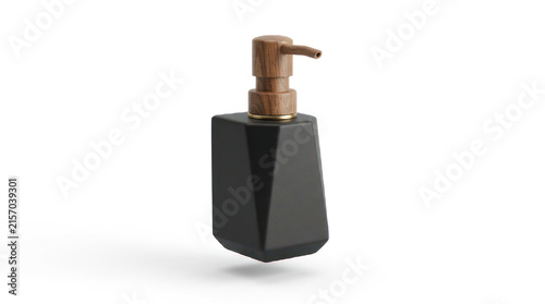 Modern Black Soap Dispenser with Copper Accents.