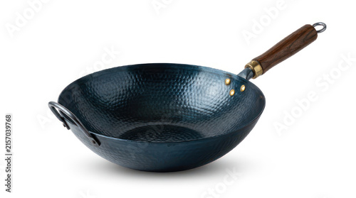Traditional Black Metal Wok with Wooden Handle.