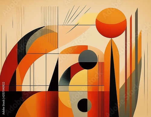 mid century modern abstract shapes in warm colors